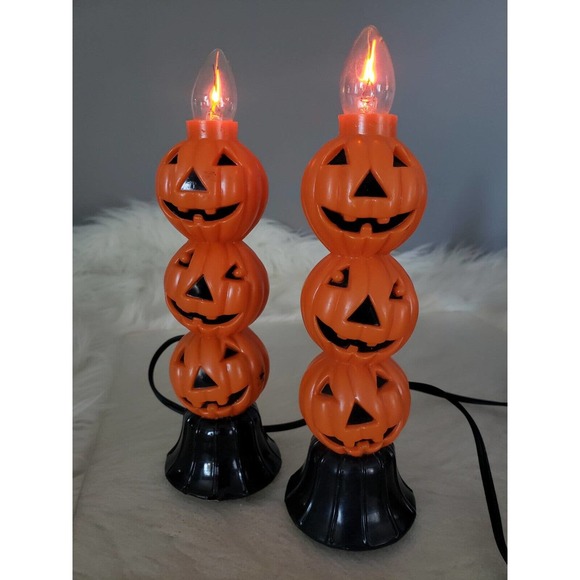 Unbranded Holiday 8 Stacked Pumpkin Blow Mold Candolier W Flickering Candle Light Set Of 2